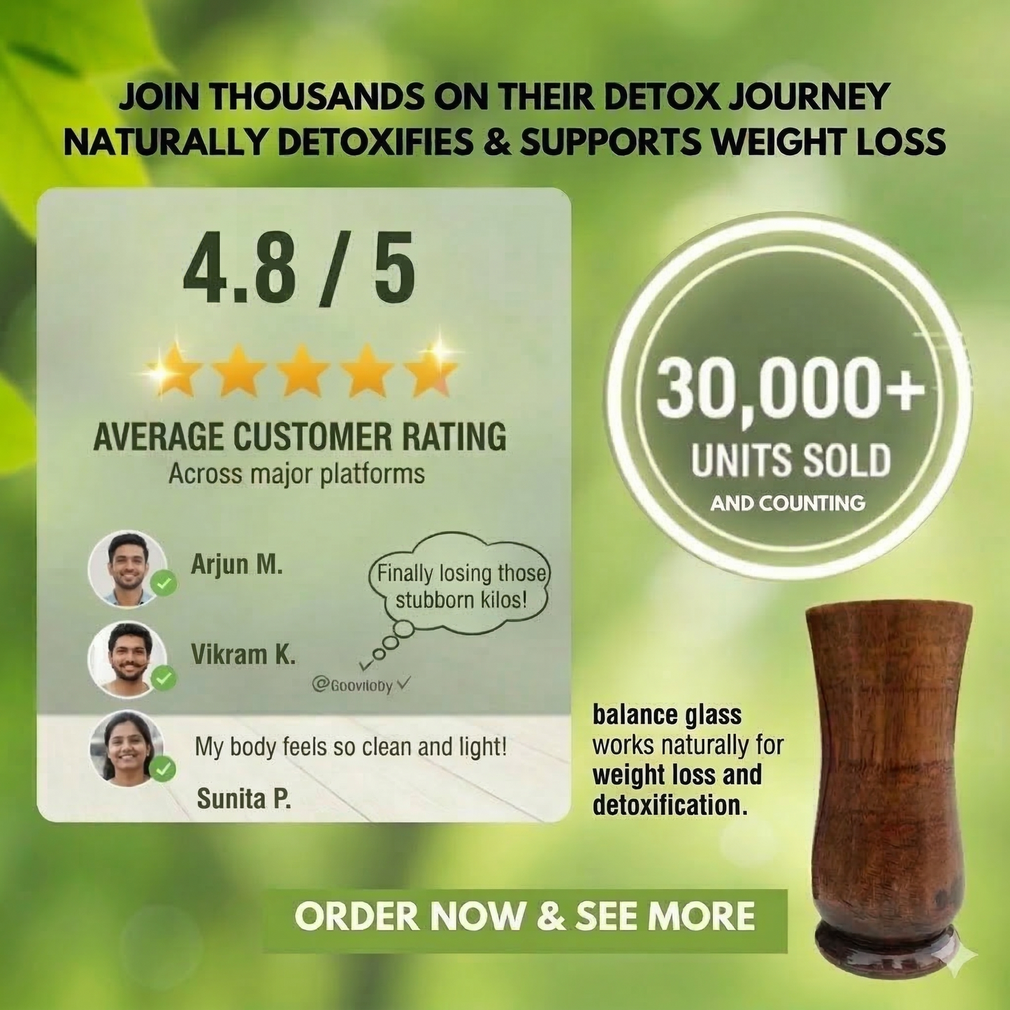 Weight Loss and Body Detox Wooden Water Glass
