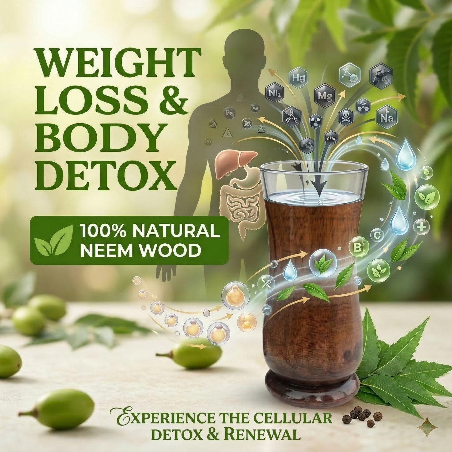 Weight Loss and Body Detox Wooden Water Glass